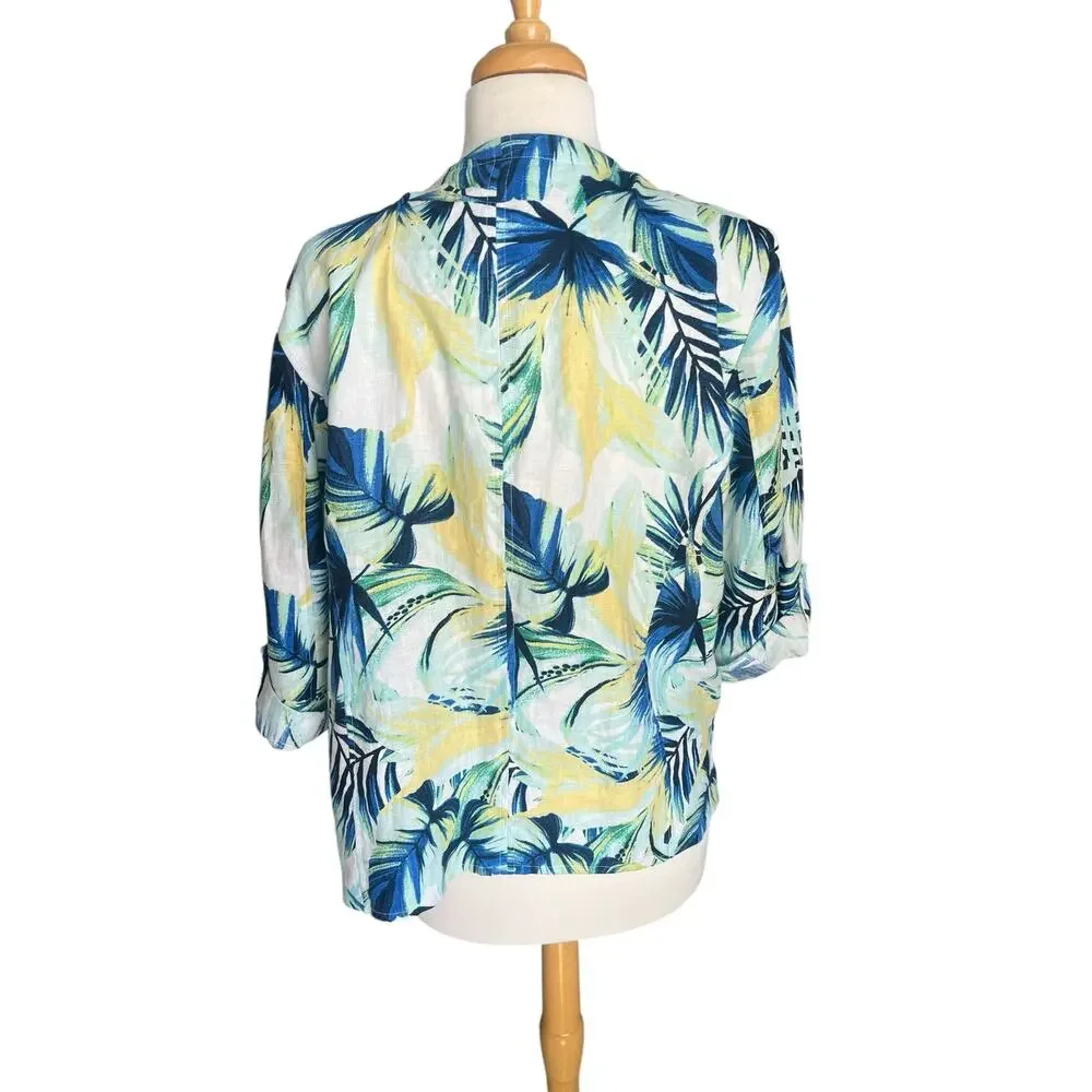 Chico's Tropical Garden Linen Open Drape Front Jacket Lightweight Casual 3 - Picture 2 of 11